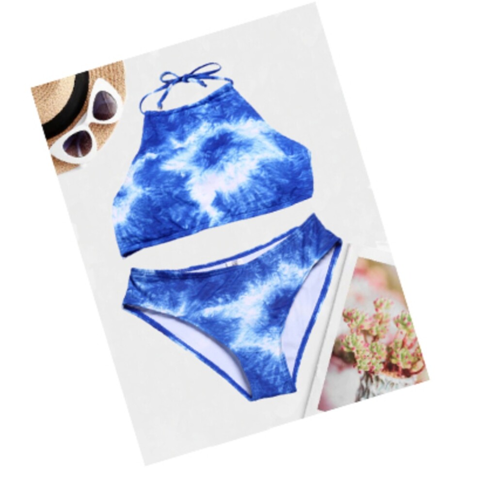 Naggoo Sexy Halter Leaves Print 2 Piece Swimsuit Padding Bikini Set Sz S
